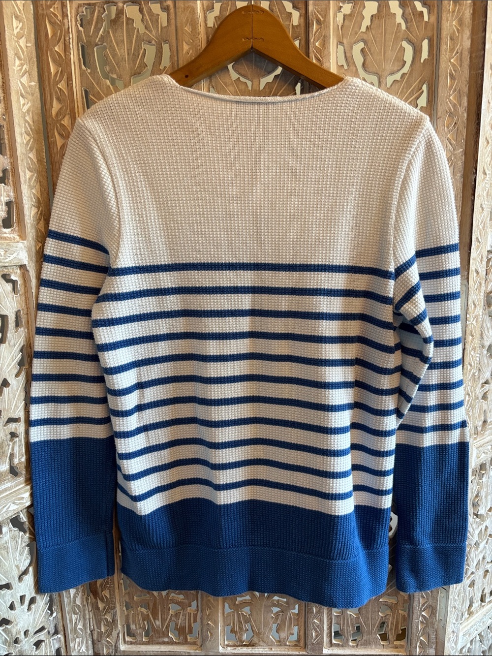 SAINT JAMES BREHAT Cotton V-neck Sweater Nautical Stripe Size 8 Made in France - Picture 4 of 7